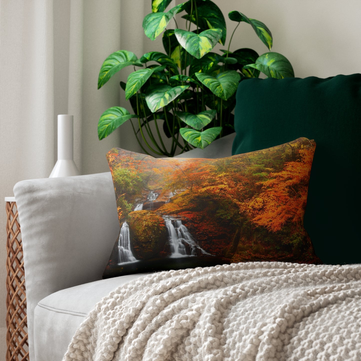 Autumn Waterfall Spun Polyester Lumbar Pillow