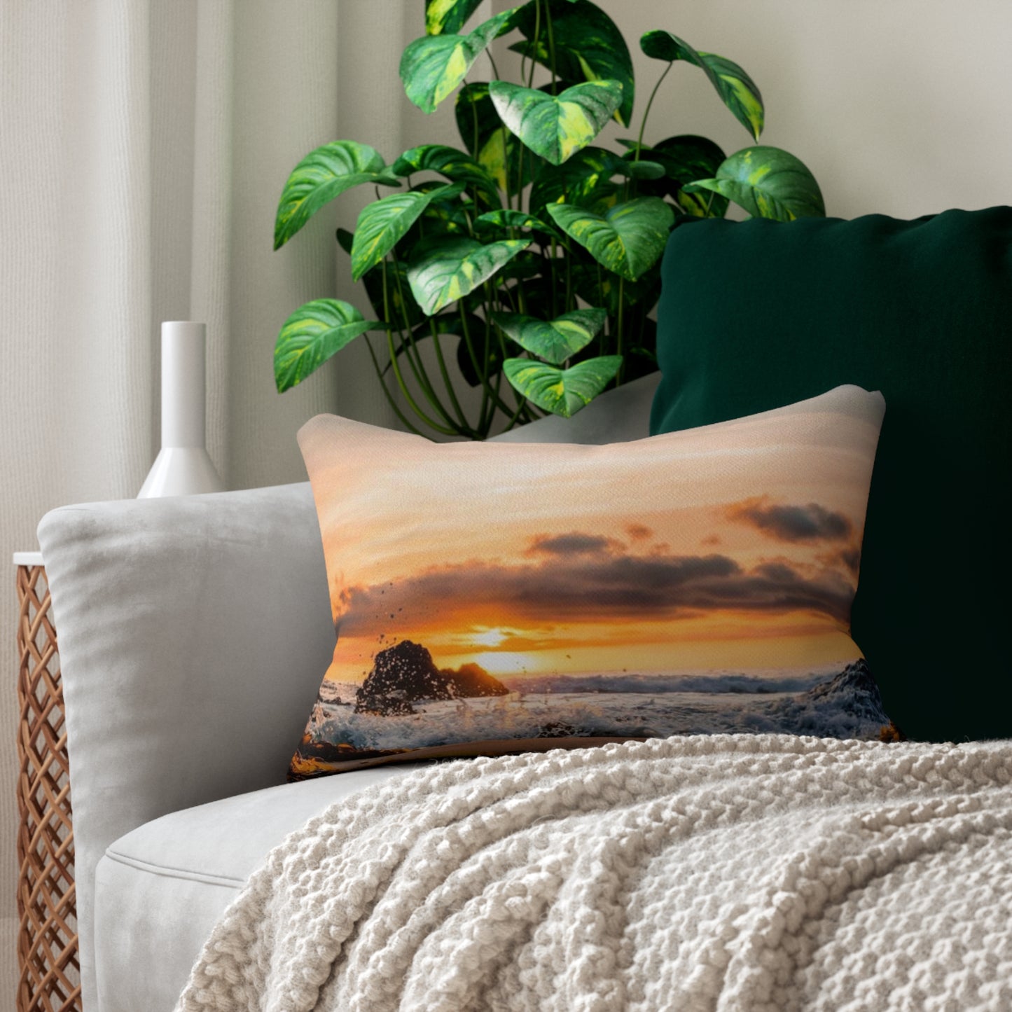 Wave Sunset Spun Polyester Lumbar Pillow