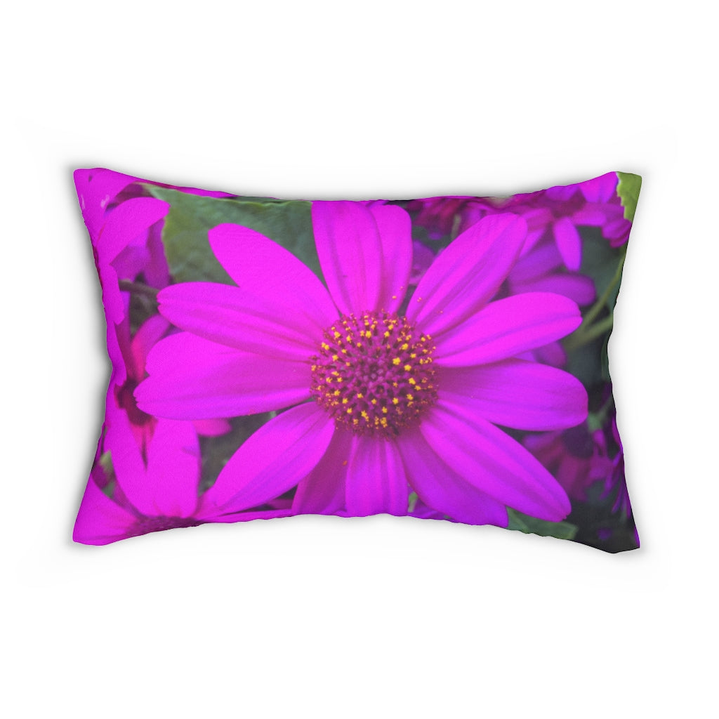 Purple Flower Spun Polyester Lumbar Pillow